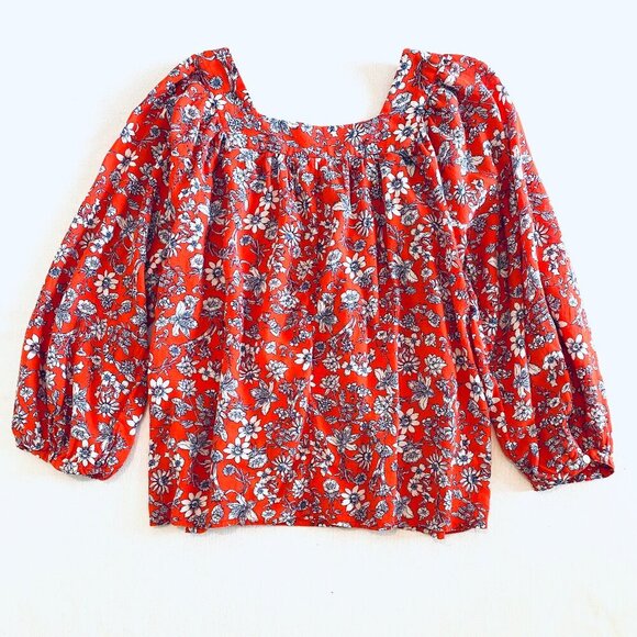 GAP red floral square neck blouse Womens Medium boho festival lightweight - Picture 5 of 7